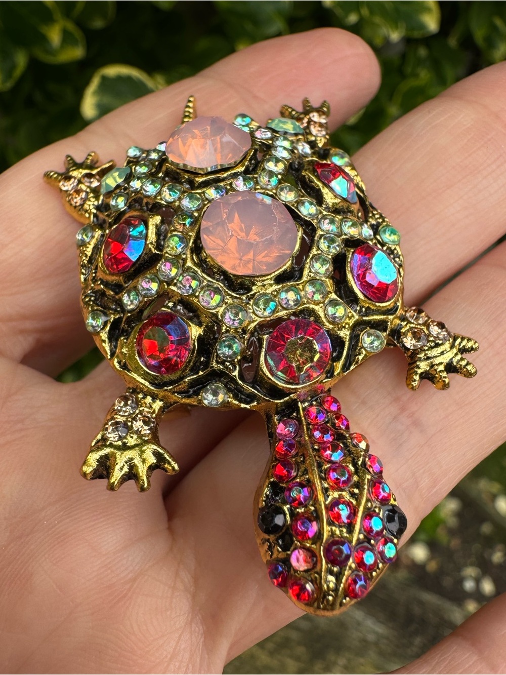 Gold-Tone Multicolor Turtle Crystal Brooch
